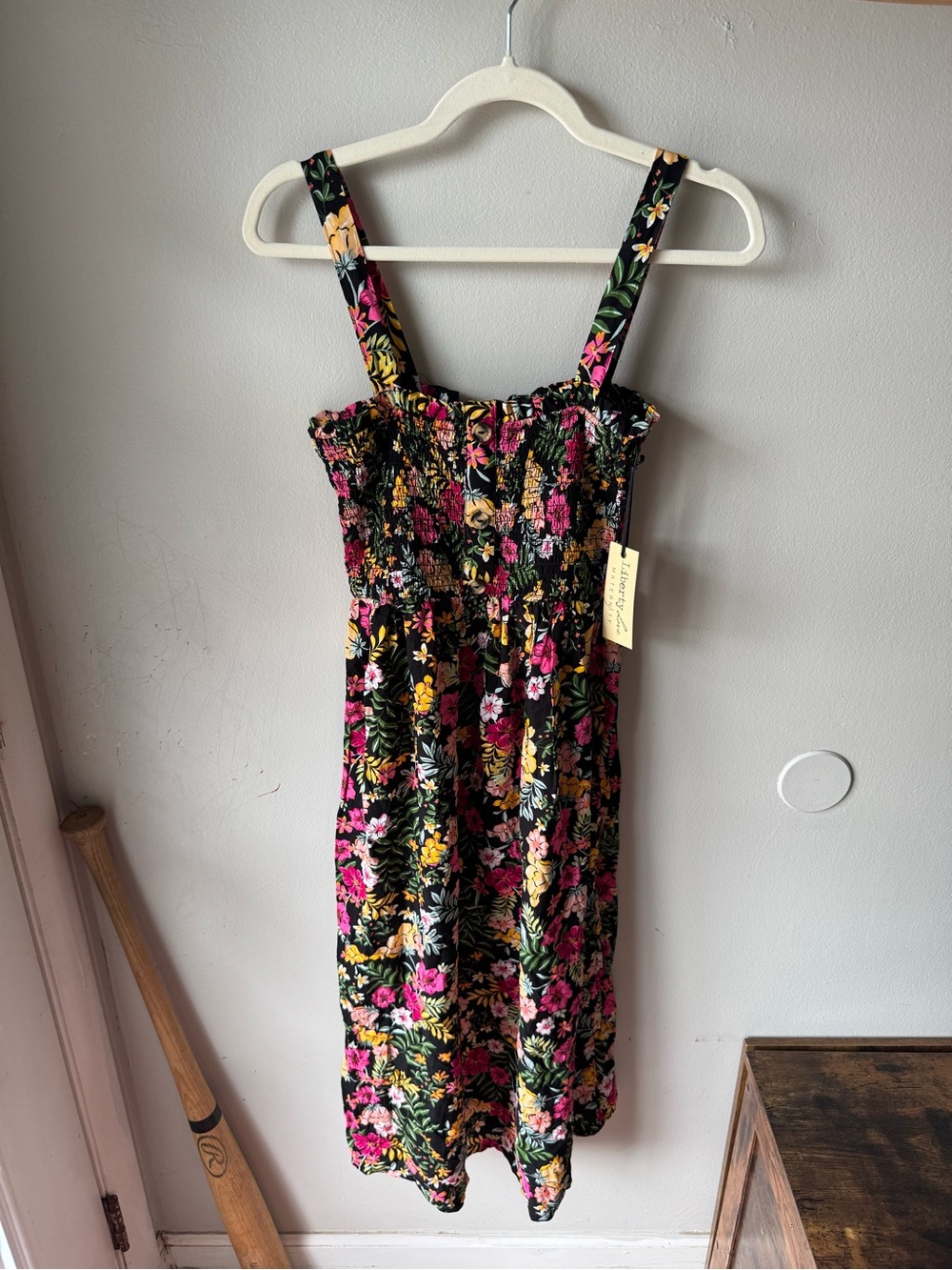 NWT Liberty Love Floral Smocked Sleeveless Maternity Midi Dress Button Front - M